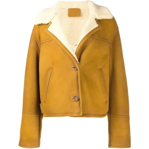 Shearling Coat with Classic Collar and Button Closure , female, Sizes: 2XS - Prada - Modalova