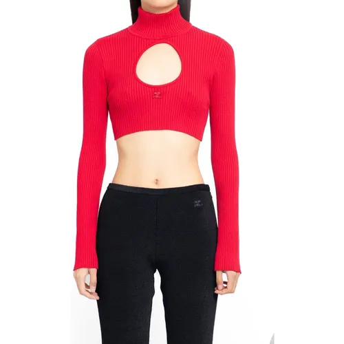 Roter Rippstrick Crop Pullover , Damen, Größe: M - Courrèges - Modalova