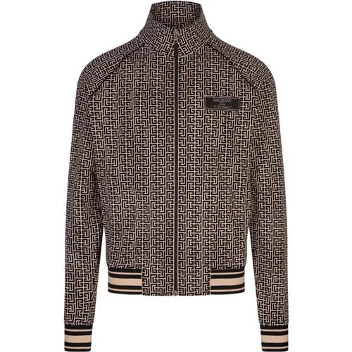 Braune Bomberjacke mit Monogram Motif - Balmain - Modalova