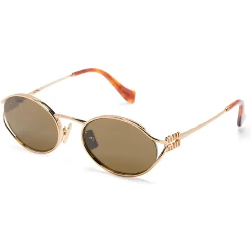 Goldene Sonnenbrille mit Original-Etui - Miu Miu - Modalova