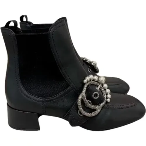 Pre-owned Leather boots , female, Sizes: 4 UK - Miu Miu Pre-owned - Modalova