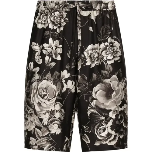 Floral Print Silk Shorts , male, Sizes: M, L - Dolce & Gabbana - Modalova