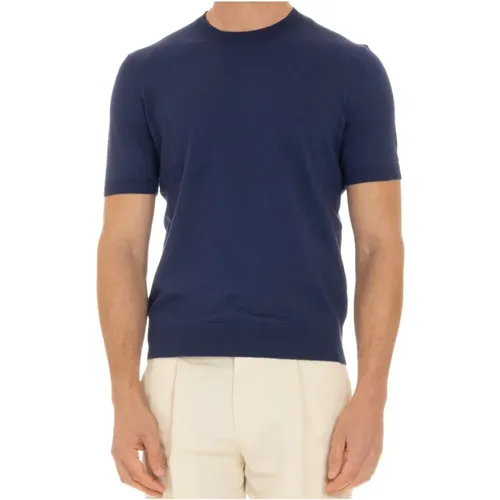 Blauer Strick-T-Shirt mit Manschetten , Herren, Größe: L - Ermenegildo Zegna - Modalova