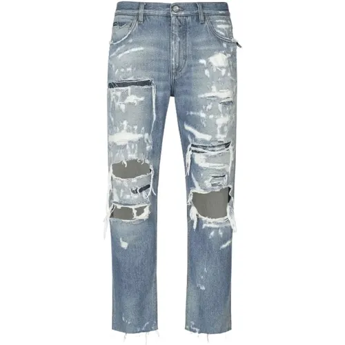 Light Ripped Straight-Leg Jeans , male, Sizes: M - Dolce & Gabbana - Modalova
