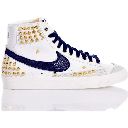 Handmade White Blue Gold Sneakers , male, Sizes: 12 UK, 4 1/2 UK, 2 UK, 4 UK, 2 1/2 UK, 10 UK, 5 UK, 8 1/2 UK, 8 UK, 6 UK, 10 1/2 UK, 3 1/2 UK, 11 1/2 - Nike - Modalova