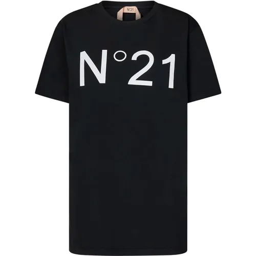 Schwarzes Baumwoll-Jersey T-Shirt , Damen, Größe: M - N21 - Modalova