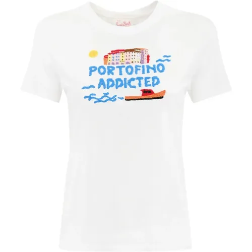 Weißes T-Shirt mit Portofino-Stickerei , Damen, Größe: M - MC2 Saint Barth - Modalova