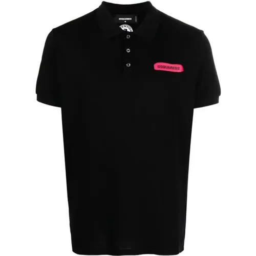 Tennis Logo Polo Shirt Schwarz , Herren, Größe: M - Dsquared2 - Modalova