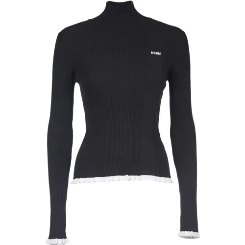 Schwarzer Logo-Pullover mit Gerüschtem Abschluss , Damen, Größe: XS - MSGM - Modalova