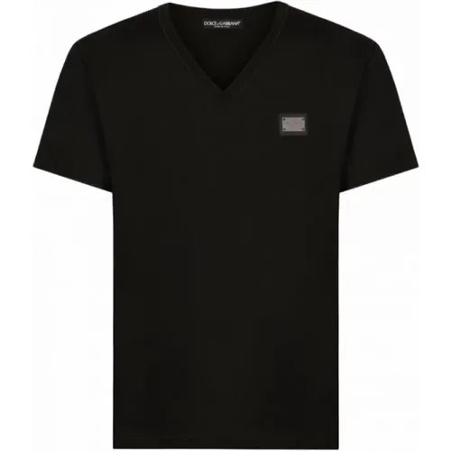 Essential V Neck T-Shirt , male, Sizes: XS - Dolce & Gabbana - Modalova