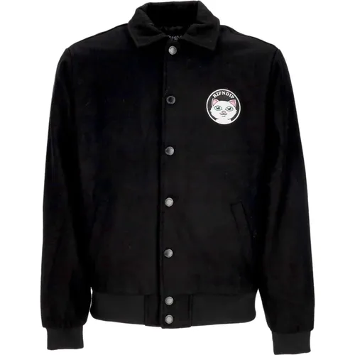 Varsity Jacke Schwarz Bestickt Weiche Passform - Ripndip - Modalova