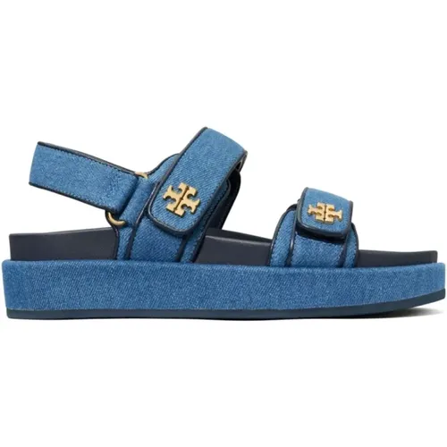 Blaue Denim-Sandalen mit Goldfarbenen Details - TORY BURCH - Modalova