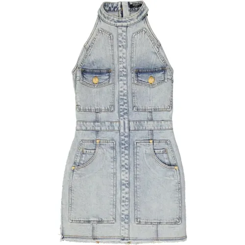 Denim Mini Dress with Button Closure , female, Sizes: L - Balmain - Modalova