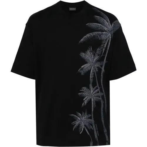 Palm Tree Print T-shirt , male, Sizes: 3XL, S, M, XL, 2XL, L - Emporio Armani - Modalova