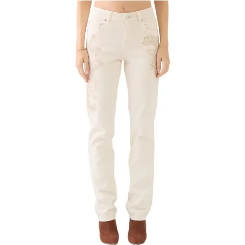 Bestickte Wide Leg Jeans Honig , Damen, Größe: M - Ermanno Scervino - Modalova