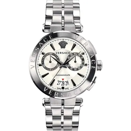 Chronograph Silver Steel White Dial Watch , male, Sizes: ONE SIZE - Versace - Modalova