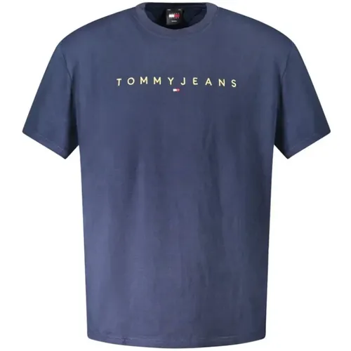 Blau Baumwoll T-Shirt , Herren, Größe: M - Tommy Hilfiger - Modalova