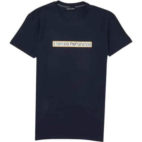 Stretch Baumwoll Logo Print T-Shirt - Emporio Armani - Modalova