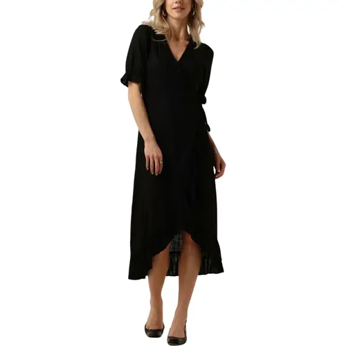 Wrap Langes Kleid Schwarz Midi Stilvoll , Damen, Größe: S - Object - Modalova