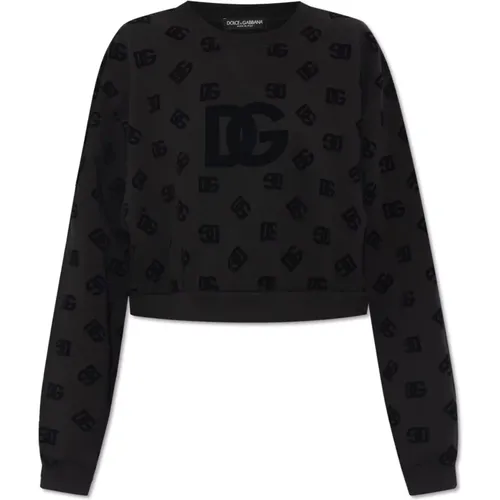 Sweatshirt mit Samtmuster , Damen, Größe: 2XS - Dolce & Gabbana - Modalova