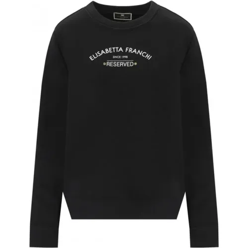 Schwarzer Baumwoll-Crewneck-Sweatshirt mit Logo - Elisabetta Franchi - Modalova