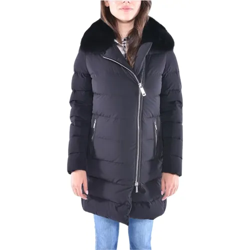 Midi Down Jacket with Side Zip and Fur Hood , female, Sizes: XS, 2XL, M, XL - Moorer - Modalova