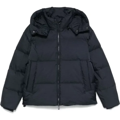 Blauer Gesteppter Gepolsterter Mantel mit Kapuze , Herren, Größe: 3XL - Emporio Armani - Modalova