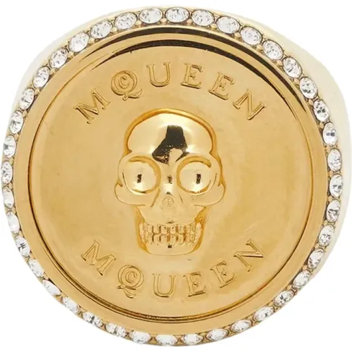 Embossed Skull Golden Ring , female, Sizes: 54 MM, 52 MM - alexander mcqueen - Modalova