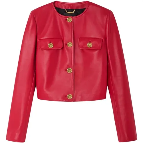 Leather Jacket with Medusa Buttons , female, Sizes: S - Versace - Modalova