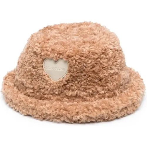Beiger Hut mit Herz-Patch , Damen, Größe: 50 CM - Monnalisa - Modalova