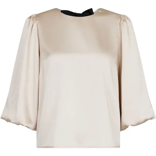 Elegant Champagne Satin Blouse , female, Sizes: XS, S - NEO NOIR - Modalova