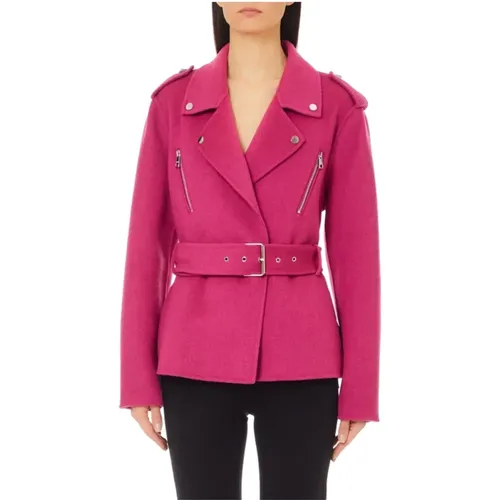 Fuchsia Wollmischung Biker Mantel , Damen, Größe: S - Liu Jo - Modalova