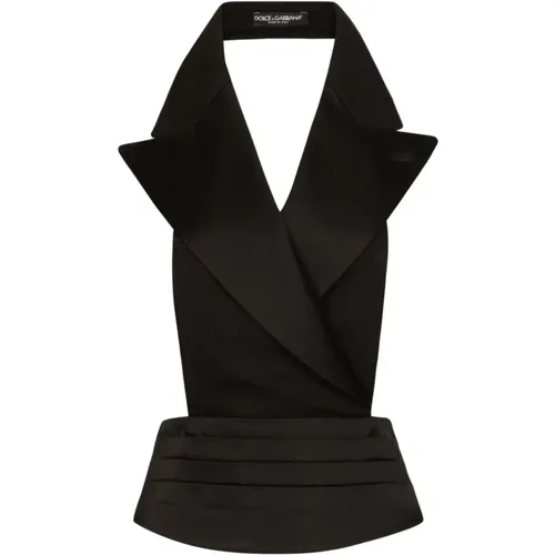 Schwarzes Seidensatin-Gedrape-Top , Damen, Größe: 2XS - Dolce & Gabbana - Modalova