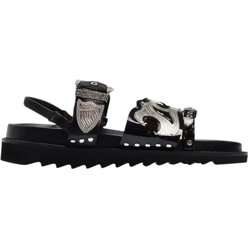 Flat Sandals,Schwarze Ledersandalen mit Metallischen Riemen - Toga Pulla - Modalova