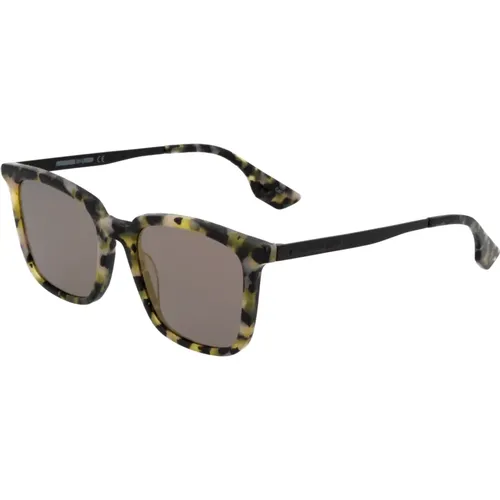 Goldene Spiegel Sonnenbrille Havana Gelb , unisex, Größe: 51 MM - alexander mcqueen - Modalova