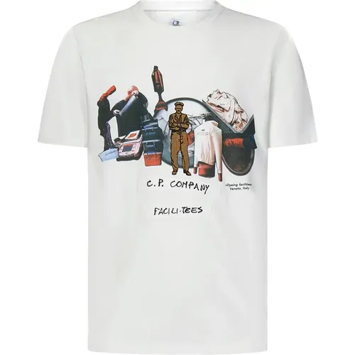 Weißes T-Shirt mit Grafikdruck , Herren, Größe: S - C.P. Company - Modalova
