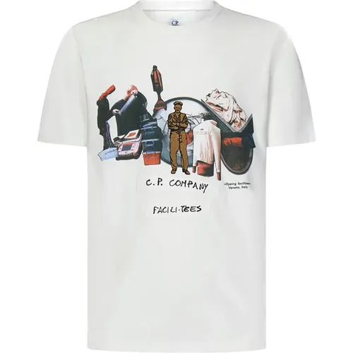 Weißes T-Shirt mit Grafikdruck , Herren, Größe: XL - C.P. Company - Modalova