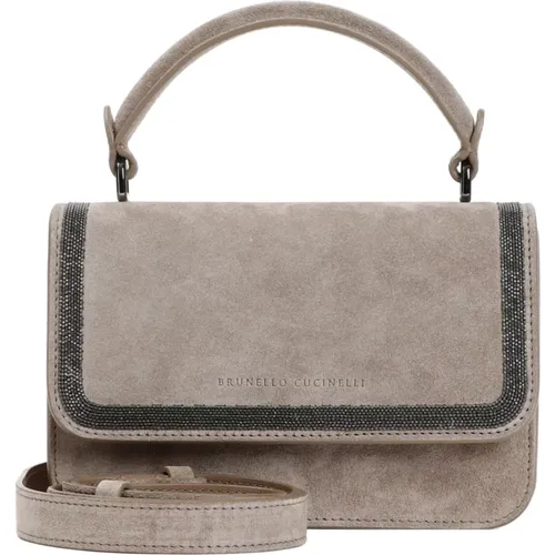 Grey Suede Leather Handbag , female, Sizes: ONE SIZE - BRUNELLO CUCINELLI - Modalova