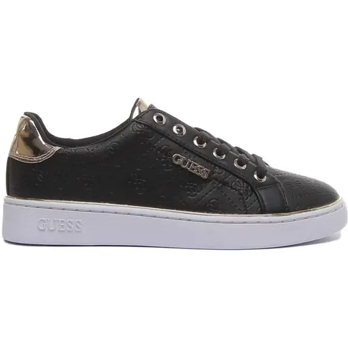 Gold Lace Up Casual Sneakers , female, Sizes: 4 UK, 3 UK - Guess - Modalova