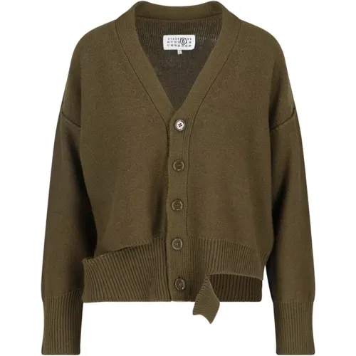 Grüner V-Ausschnitt Cardigan Pullover , Damen, Größe: L - MM6 Maison Margiela - Modalova