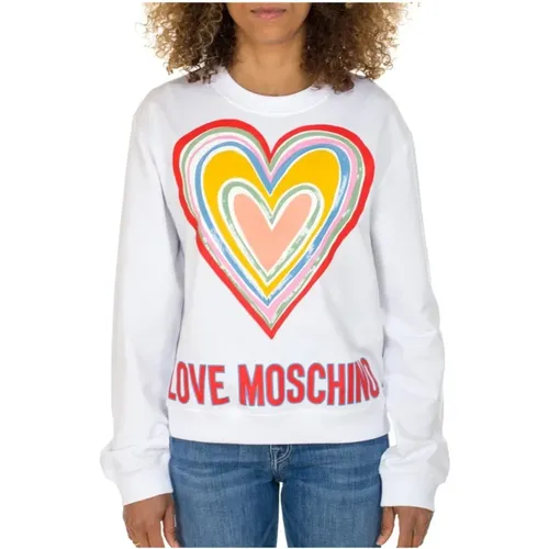 Buntes Herz Design Sweatshirt , Damen, Größe: XS - Love Moschino - Modalova