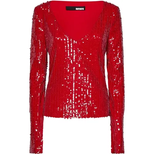 Sequins V-Neck Top Aw24 , female, Sizes: M, S - Rotate Birger Christensen - Modalova