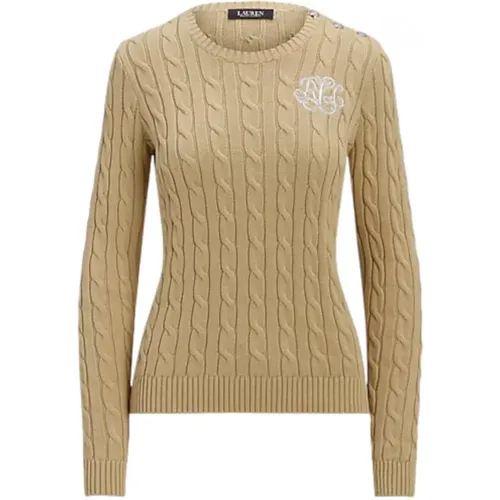 Classic Cable Knit Sweater with Embossed Shoulder Emblem and Embroidered LRL Logo , female, Sizes: L, S, M - Ralph Lauren - Modalova