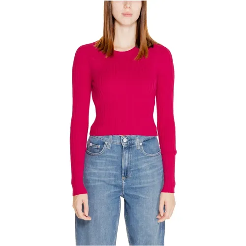 Ripp Crop O-Neck Strickpullover , Damen, Größe: M - Only - Modalova