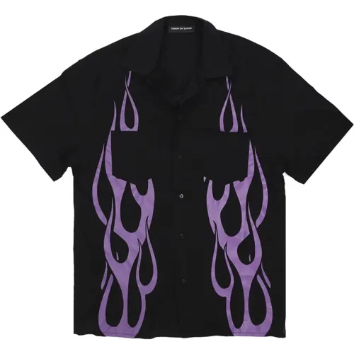 Flames All Over Short Sleeve Shirt , male, Sizes: M, XL, S, L, XS - Vision OF Super - Modalova