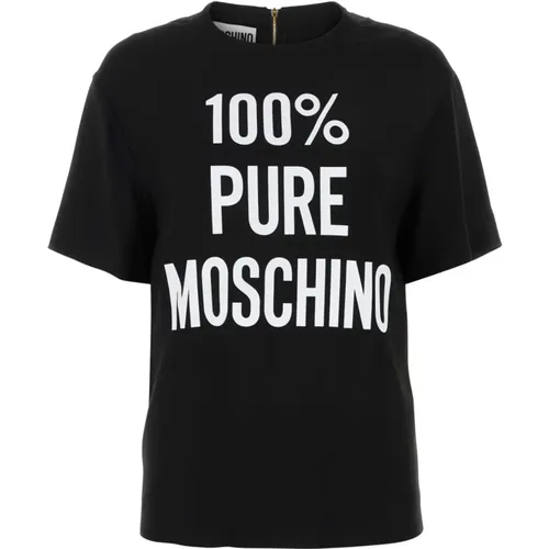 Schwarzes Crepe-T-Shirt - Stilvoll und vielseitig , Damen, Größe: XS - Moschino - Modalova