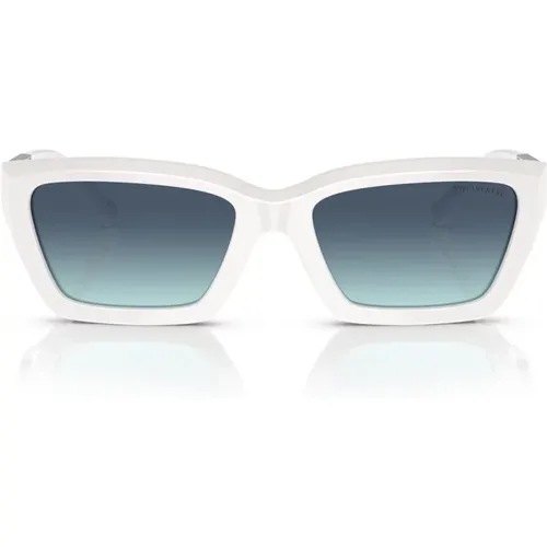 Rectangular Cat-Eye Sunglasses with Faceted Front and Blue Gradient Lenses , female, Sizes: 54 MM - Tiffany - Modalova