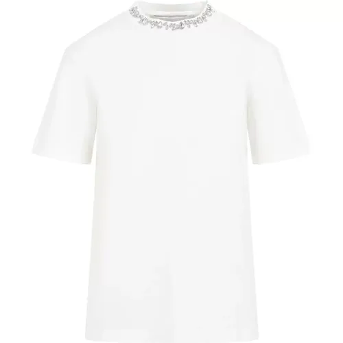 Kristalldetail Weißes T-Shirt , Damen, Größe: L - Golden Goose - Modalova