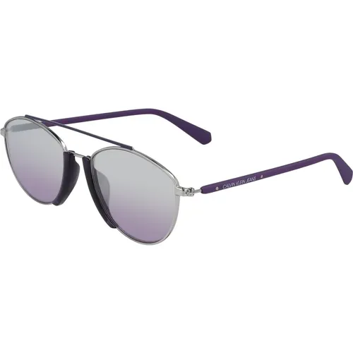 Silver Mirrored Sunglasses Ckj19306S-500 , unisex, Sizes: 53 MM - Calvin Klein - Modalova