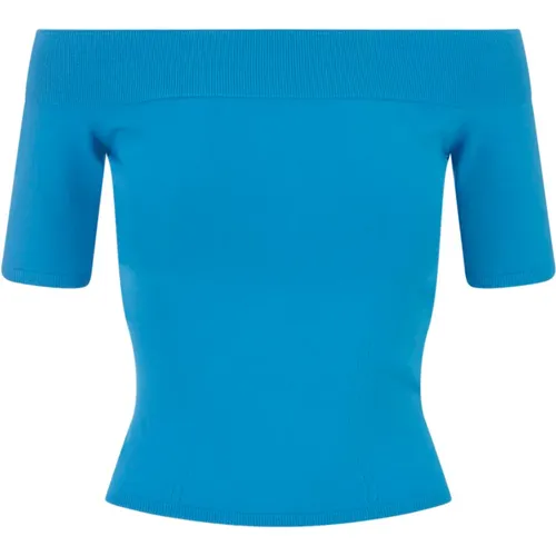 Blauer Top mit freiliegenden Schultern - alexander mcqueen - Modalova